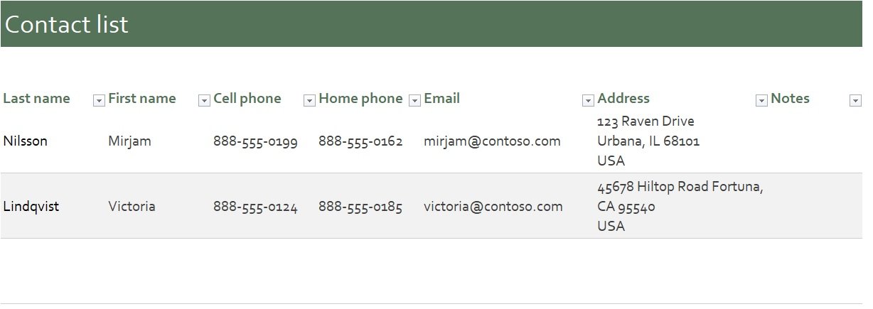 Personal Contact List Template In Excel (Download.xlsx)