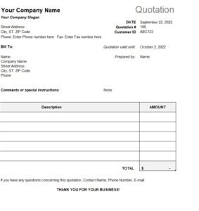 Price Quotation Without Tax Template In Excel (Download.Xlsx)