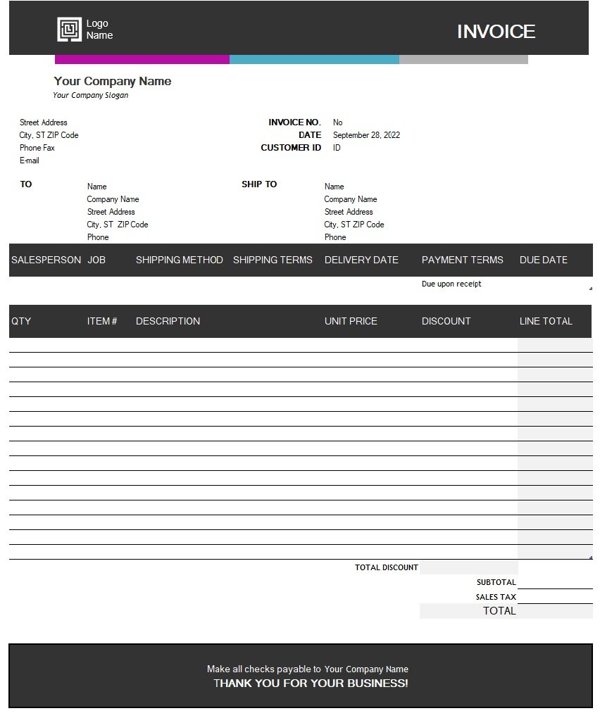 Sales Invoice (Blue Gradient design) Template In Excel (Download.xlsx)