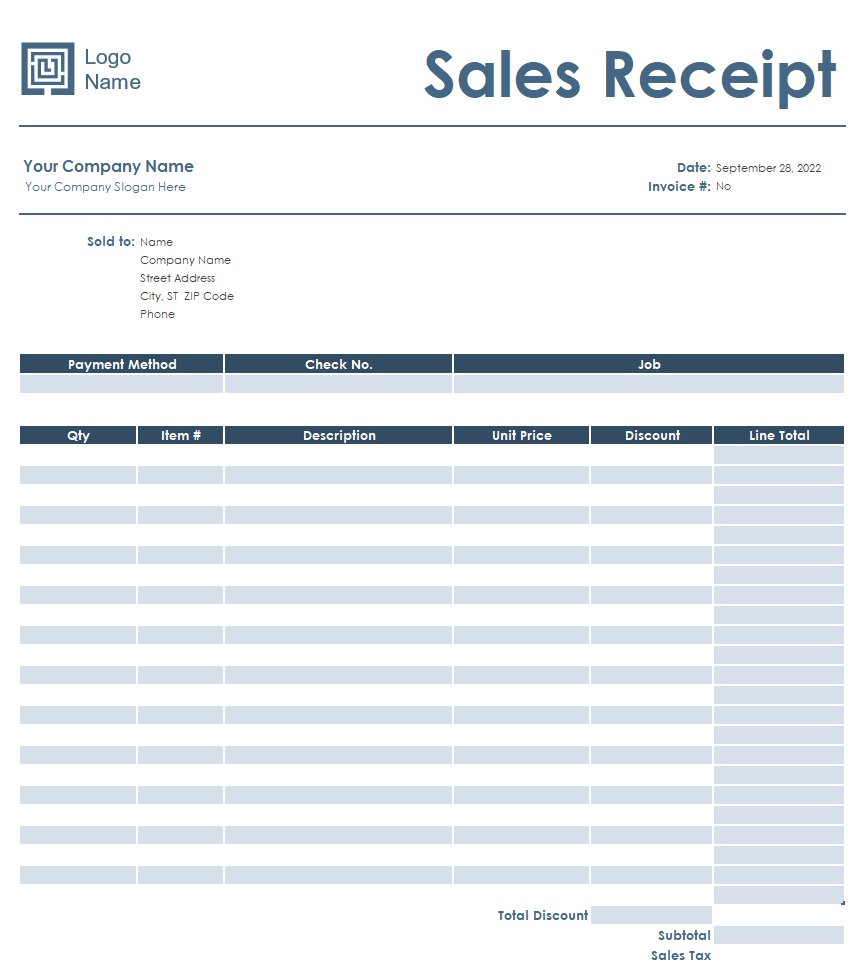 Sales receipt (Simple design worksheet)