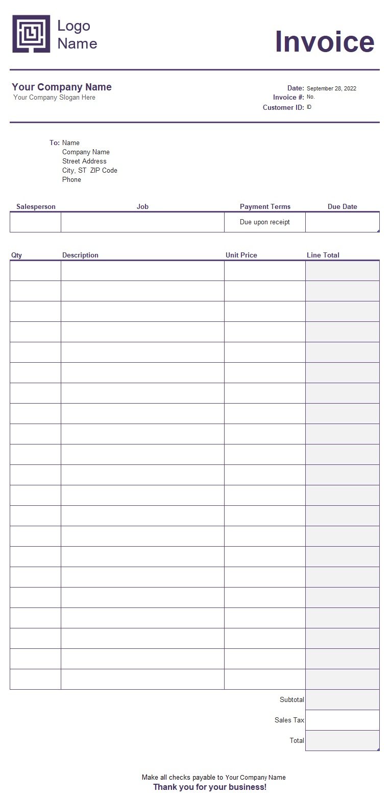Service invoice (Simple Lines design worksheet) Template In Excel (Download.xlsx)