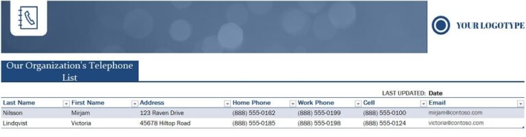 Small Business Contact List Template In Excel (Download.xlsx)