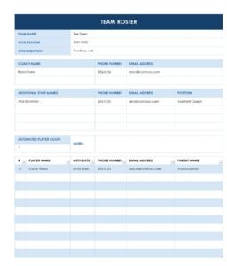 Sports Taeam Roster Template In Excel (Download.xlsx)