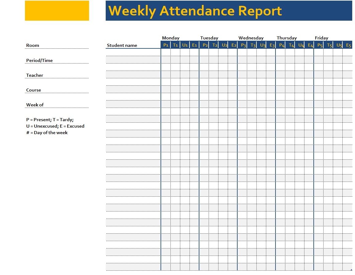 Weekly Attendance Report Template In Excel (Download.xlsx)