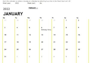 12-Month Calendar Template In Excel (Download.xlsx)
