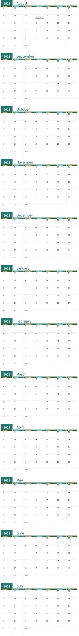 Academic Calendar Template In Excel (Download.xlsx)