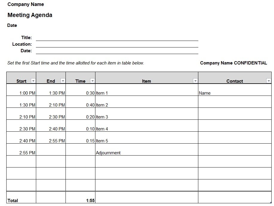 Adjustable Meeting Agenda Template In Excel (Download.xlsx)
