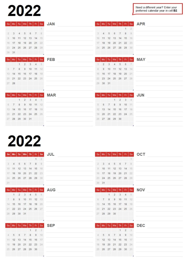 Any Year Calendar Template In Excel (Download xlsx) Any Year Calendar Template In Excel (Download xlsx)