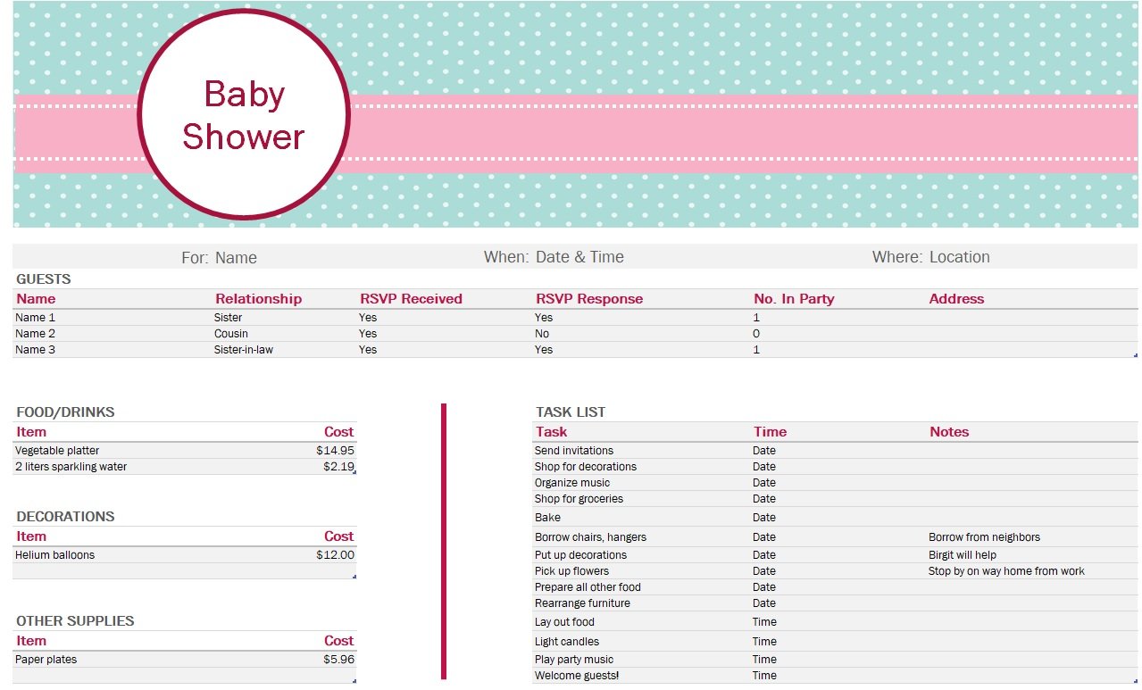 Baby Shower Planner Template In Excel (Download.xlsx)