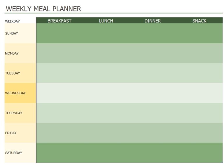 Basic Meal Planner Template In Excel Downloadxlsx 6193