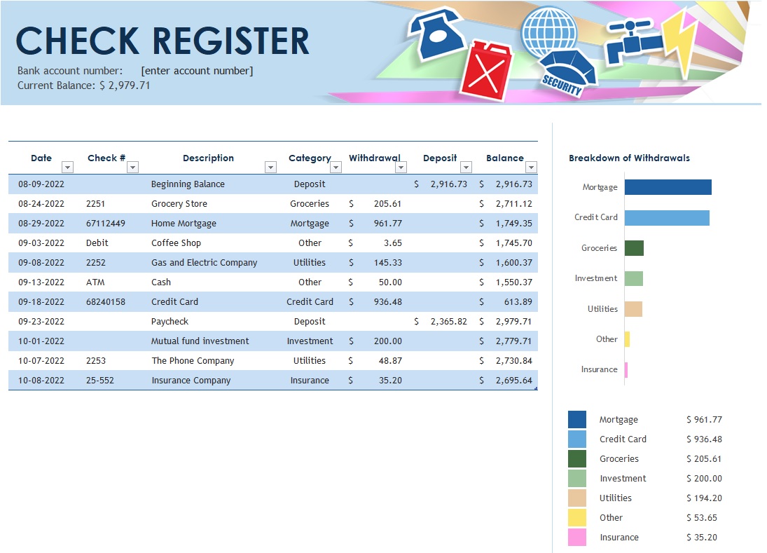 excel template check register