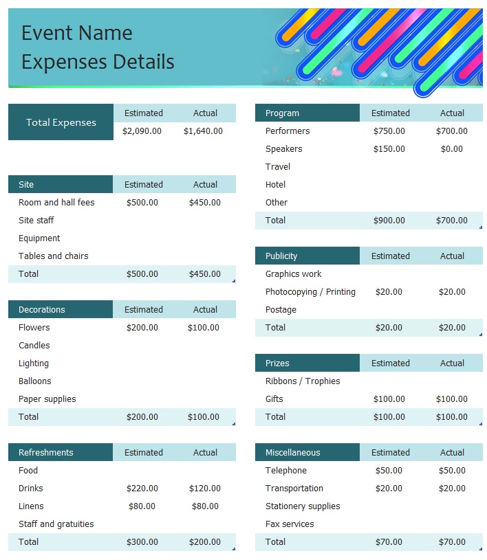 Event Budget Simple Template In Excel (Download xlsx)