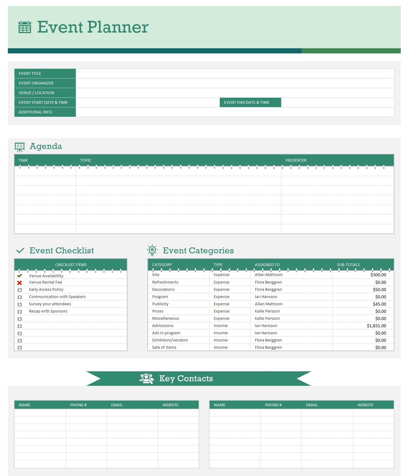 Event planner And Timeline Template In Excel (Download.xlsx)
