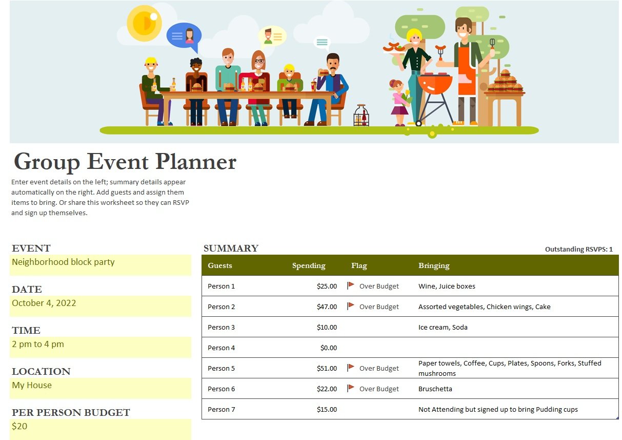 Group Event Planner Template In Excel (Download.xlsx)