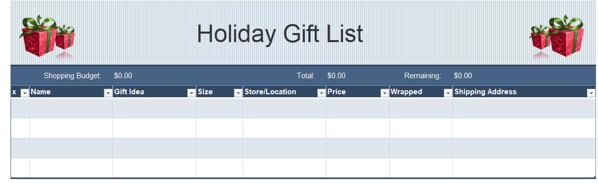 Holiday Shopping Planner Template In Excel (Download.xlsx)