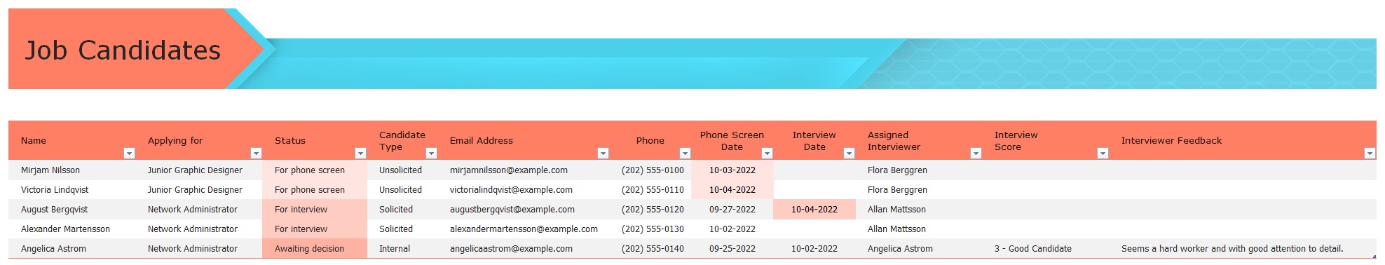 Job Candidates Tracker Template In Excel (Download.xlsx)