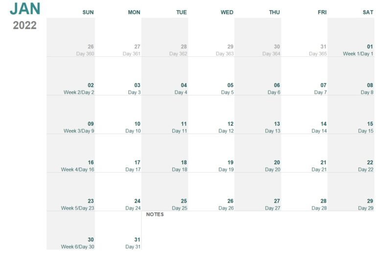 Julian Calendar (Any Year) Template In Excel (Download.xlsx)