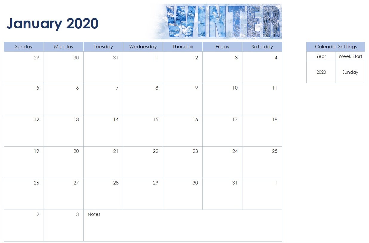 Seasonal Photo Calendar Template In Excel (Download.xlsx)