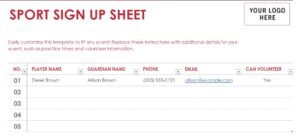Sport Sign-Up Sheet Template In Excel (Download.xlsx)