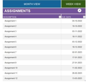 Student Assignment Planner Template In Excel (Download.xlsx)
