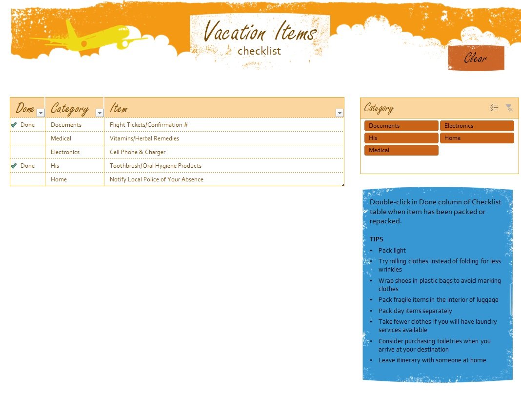 Vacation Items Checklist Template In Excel (Download.xlsx)