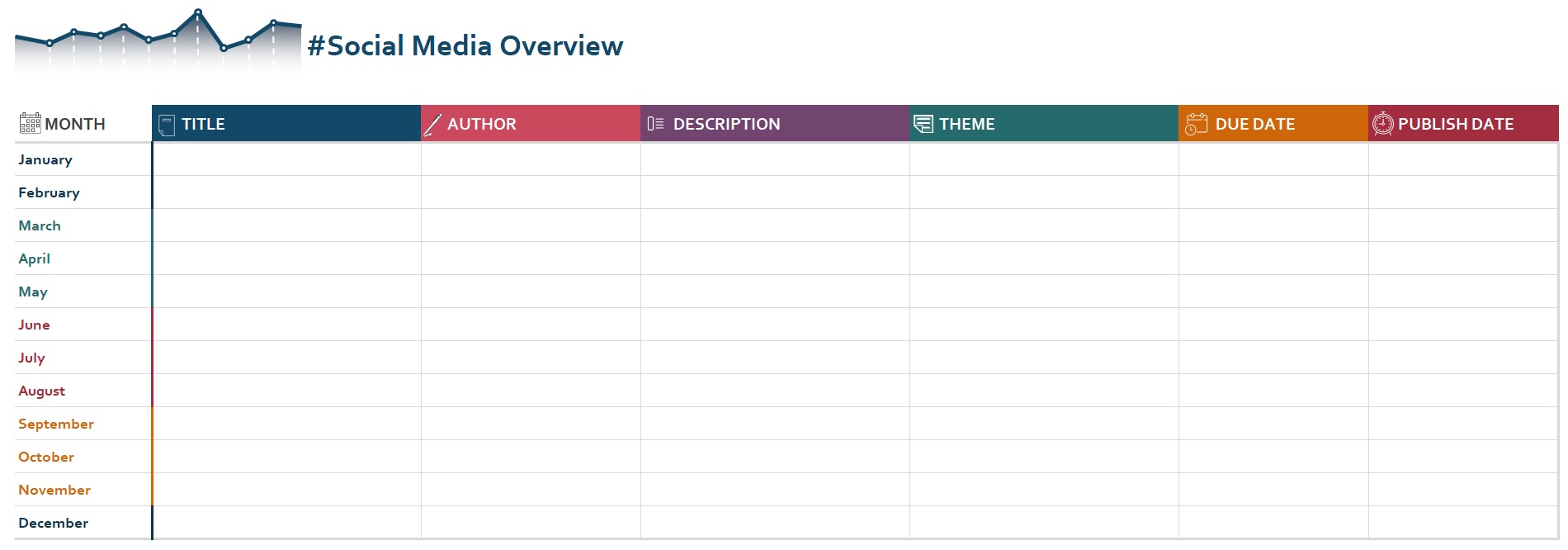 Yearly Overview Editorial Calendar Template In Excel (Download xlsx)