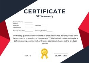 Warranty Certificate Format for Equipment (.docx, .pdf)
