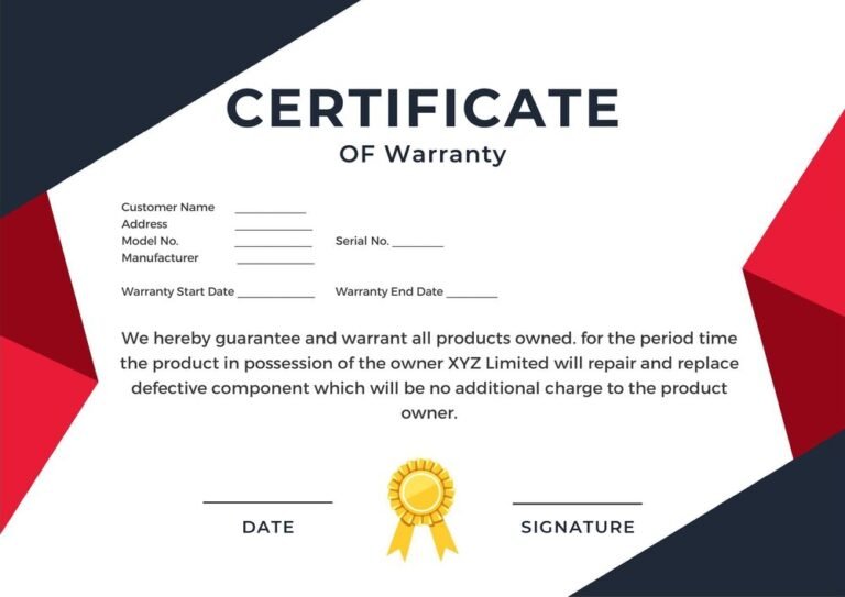 Warranty Certificate Format for Equipment ( docx pdf)