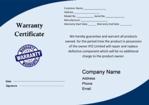 Warranty Certificate for Equipment (FREE Word - PDF)