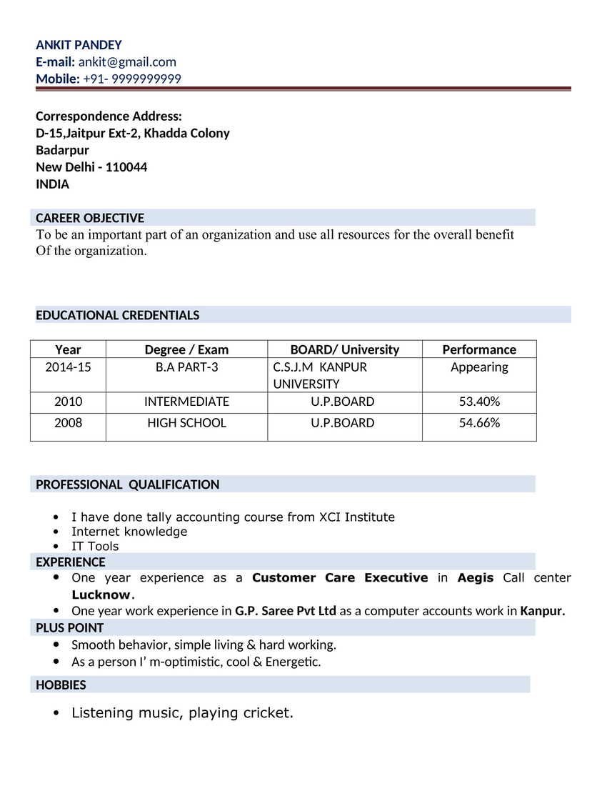 resume format in word for computer operator