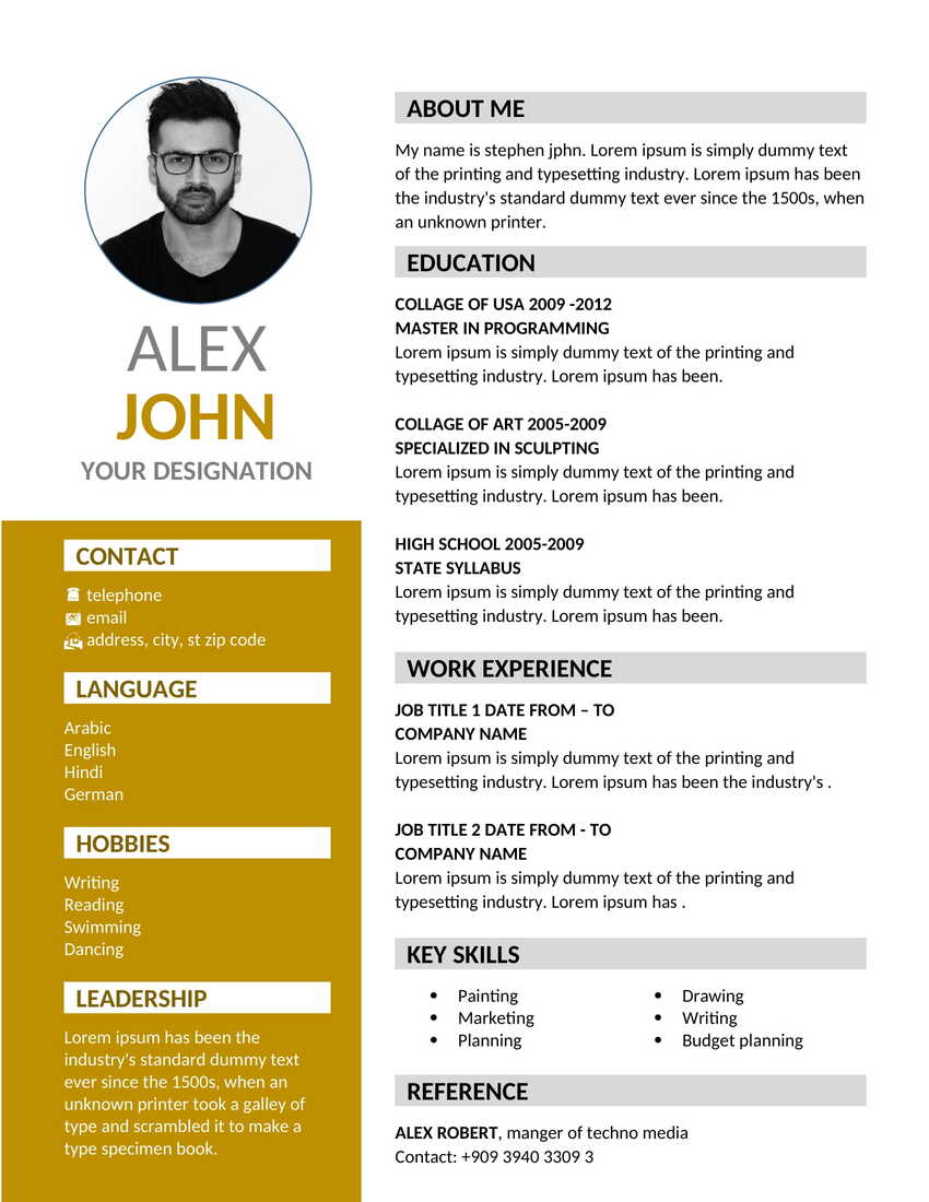 Curriculum Vitae Template Format Contents - Cv In Tabular Form 18 ...