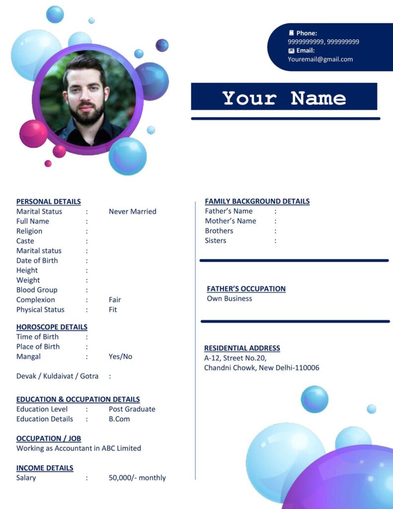 Modern Marriage Biodata Format (Word & PDF) Download