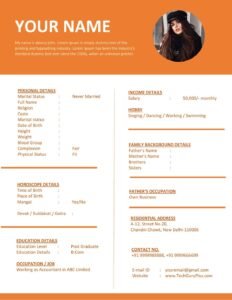 Download –  Sample Marriage Biodata (Word-PDF) Editable