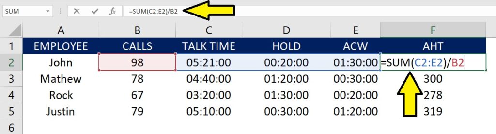 how-to-calculate-aht-average-handling-time-in-excel