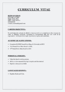 Resume Format For Freshers PDF Word Download (2 Page)