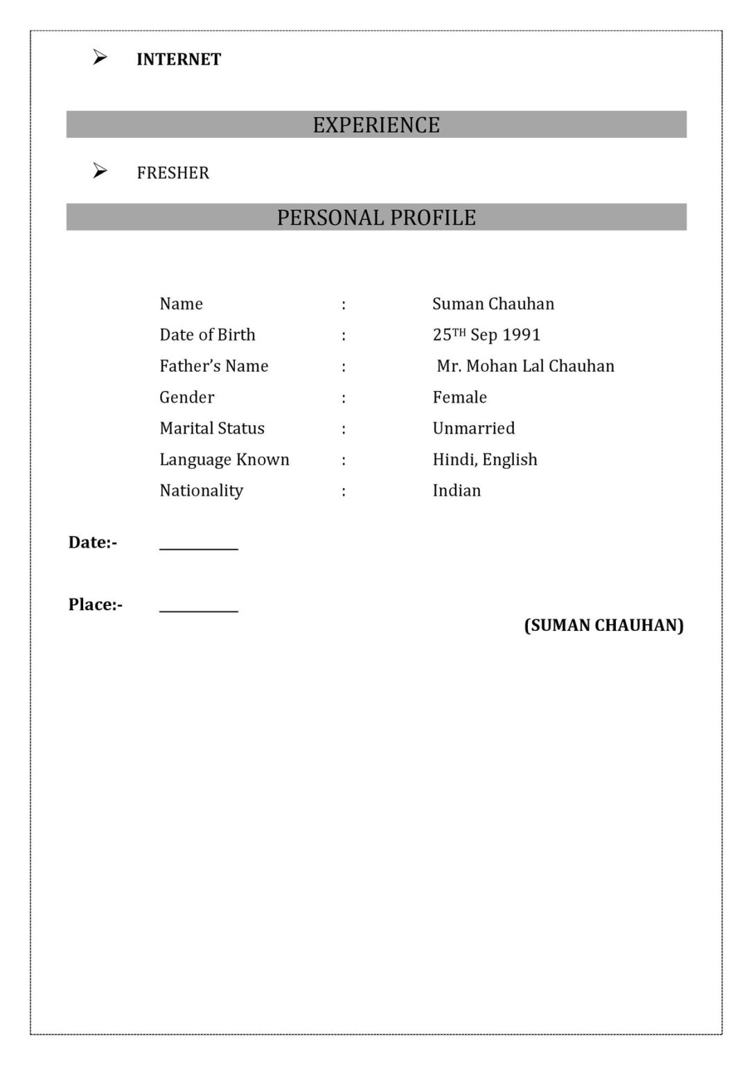 Resume Format For Freshers In Word Free Download (2 Page)