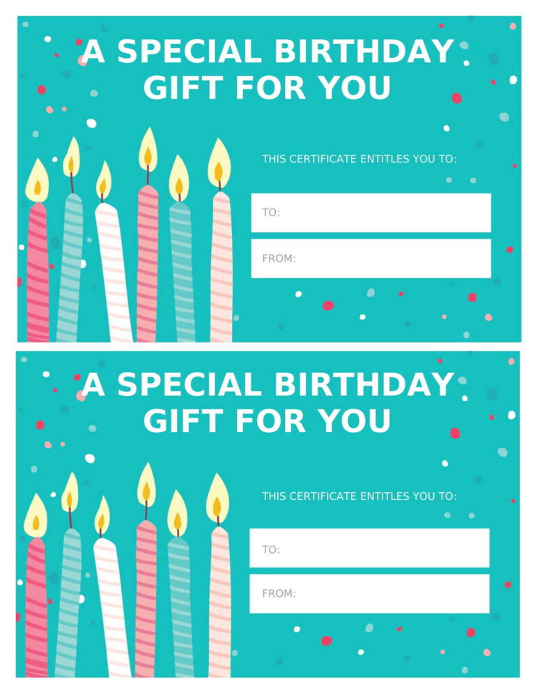 Birthday gift certificate Bright design Template in Word (.Docx File