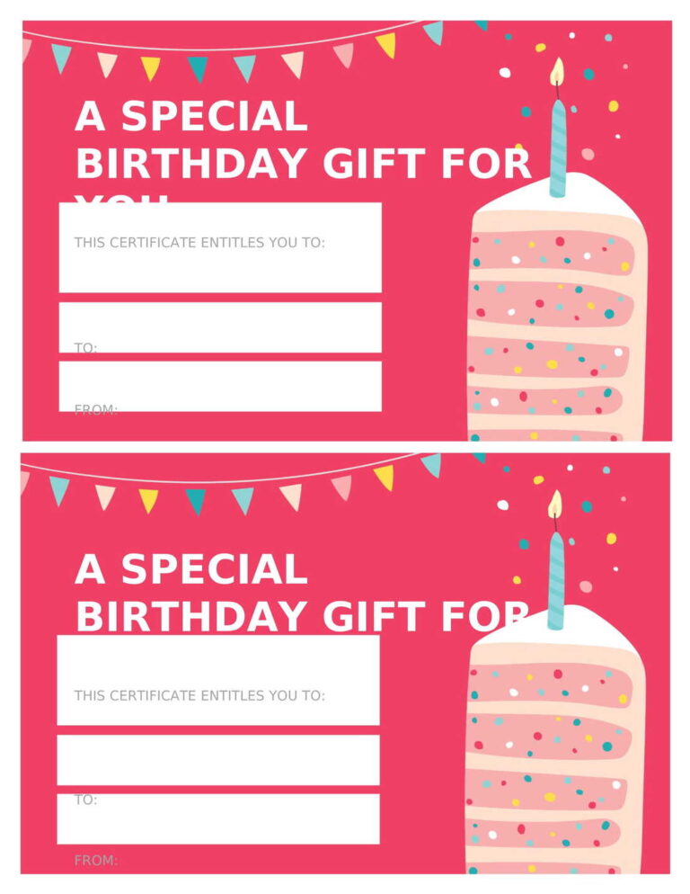 Birthday gift certificate Bright design Template in Word (.Docx File