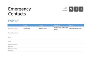 Bold emergency contact list Template In Word (.Docx File Download)