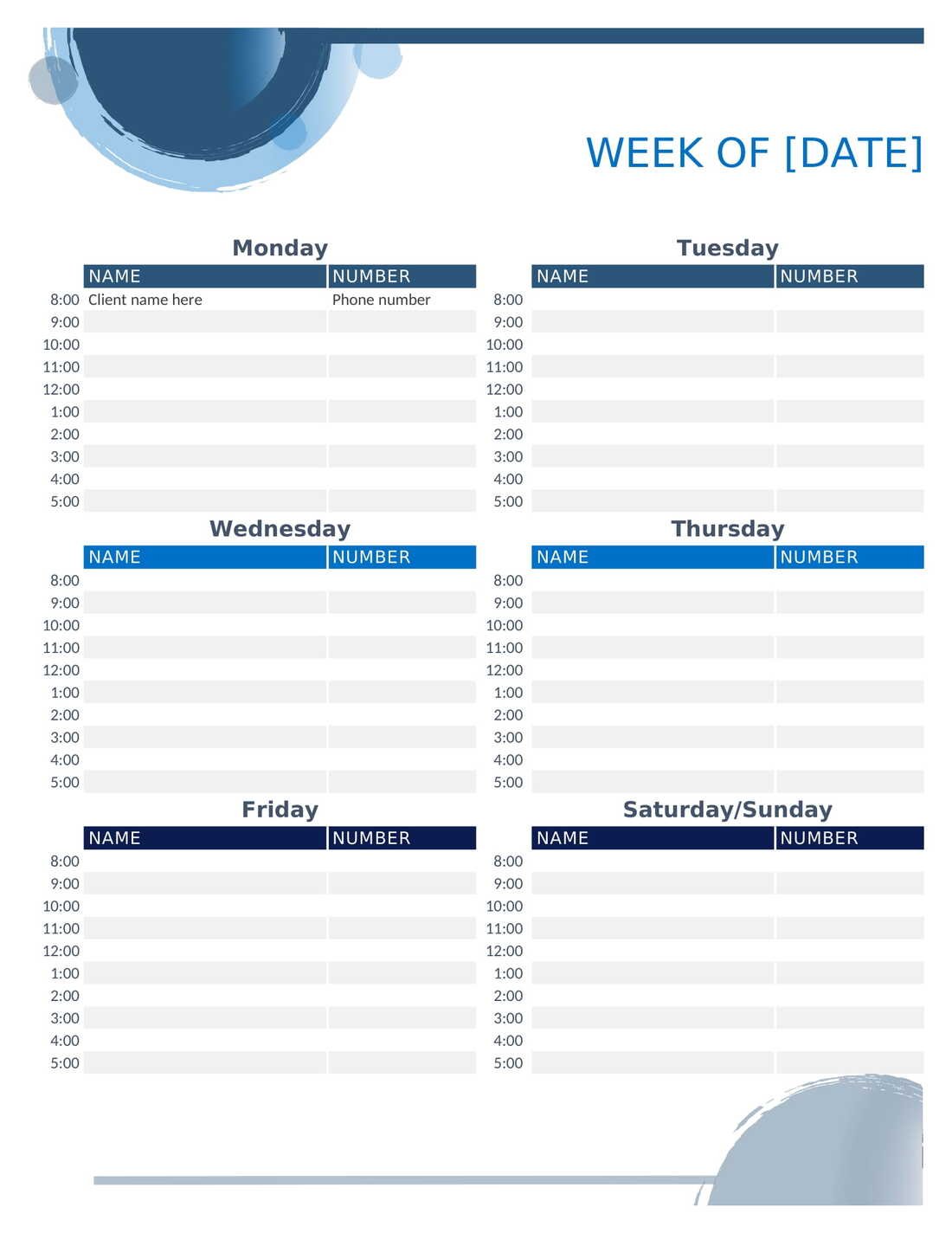 Bubbles appointment calendar Template in Word (.docx File Download)