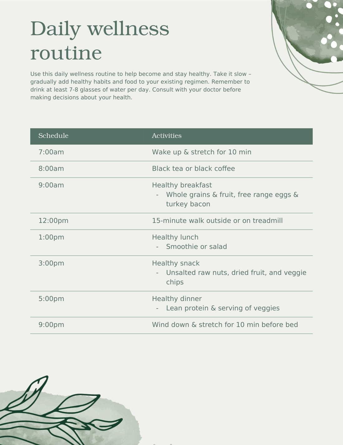 Daily wellness routine Template In Word (.Docx File Download)