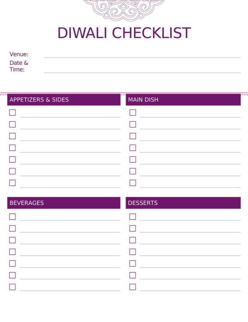 Diwali checklist Template In Word (.Docx File Download)