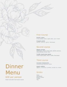 Elegant dinner menu Template In Word (.Docx File Download)