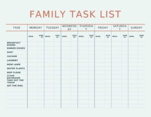 Family chore chart Template In Word (.Docx File Download)