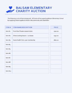 Fundraising price list Template In Word (.Docx File Download)
