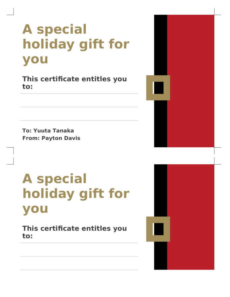 Holiday gift certificates Template In Word (.Docx File Download)