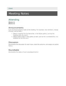 Meeting notes Template In Word (.Docx File Download)