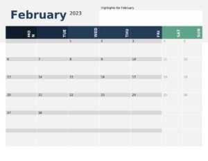Modern calendar with highlights Template In Word (.Docx File Download)