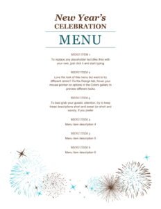 New Year's party menu Template In Word (.Docx File Download)