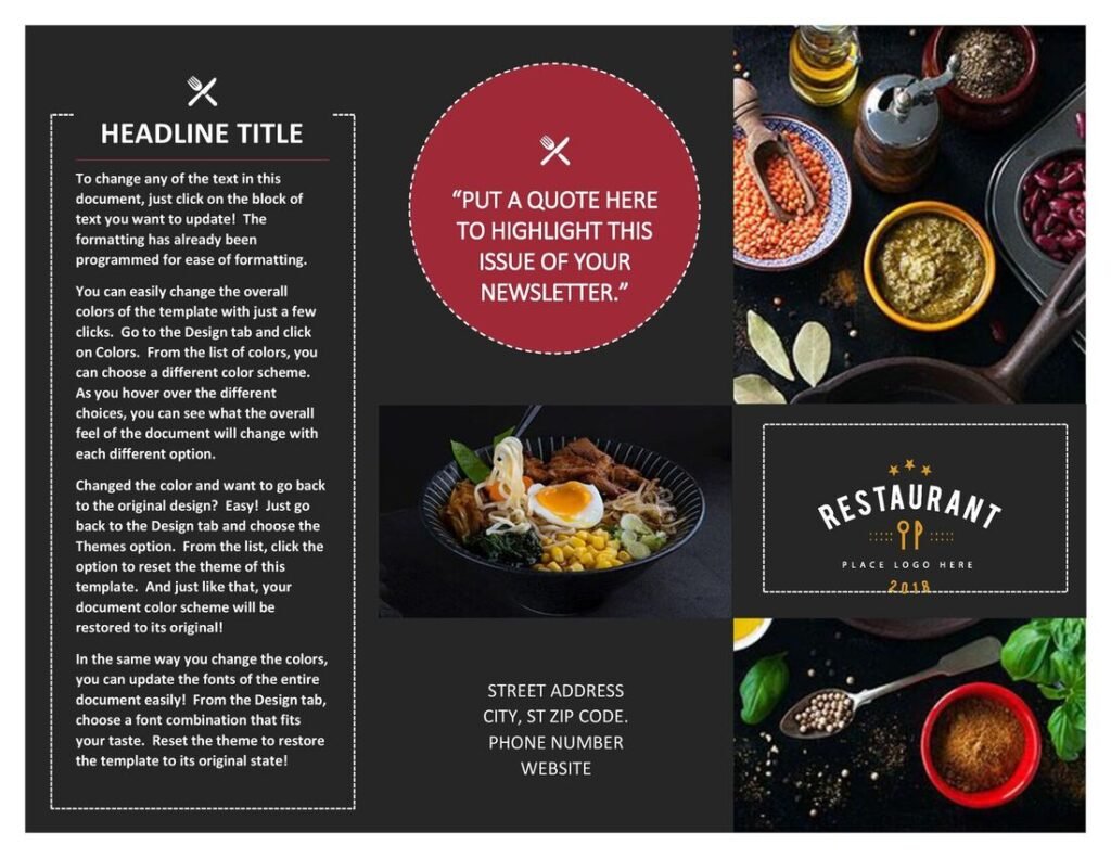 Restaurant Broacher Template in Word (.docx File Download)